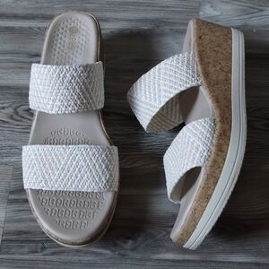 BZEES Resort Platform Slide Sandal In White Raffia Fabric Women's Size 8.5